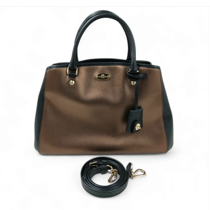 COACH 2WAY Bag F1548 Brown/Black *Stain* Rank B