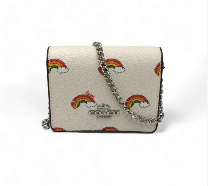 COACH Wallet CK391 Beige On A Chain With Rainbow Print Rank B