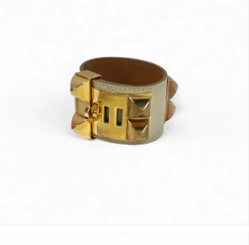 HERMES Bracelet T NM 004 Collier Beige/Gold *Stain* Rank B