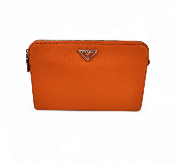 PRADA Clutch Bag Saffiano 2VF056 Orange Rank A