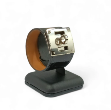 HERMES Bracelet Kelly Dog Aligator Black/Silver Rank B