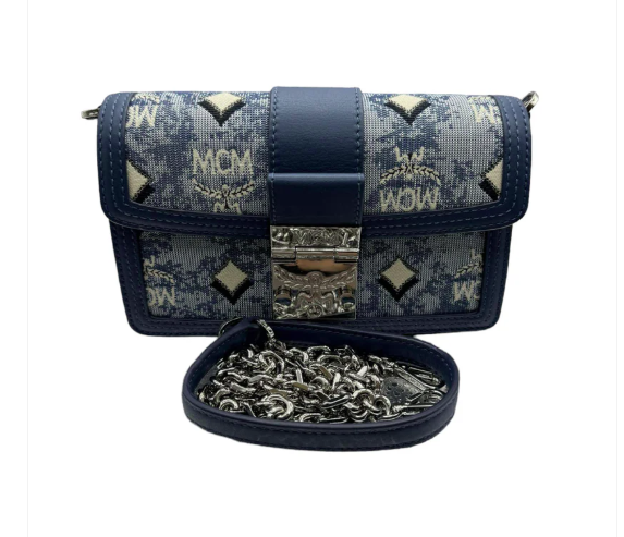 MCM SHOULDER POUCH VINTAGE NAVY MER CSW001 LU001 RANK(A)