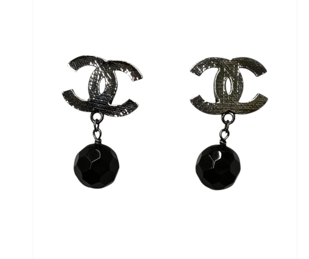 CHANEL Earring Silver/ Black