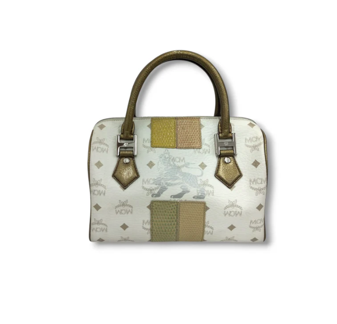 MCM Handbag 1011080020922 White Stain Princess Lion Rank B