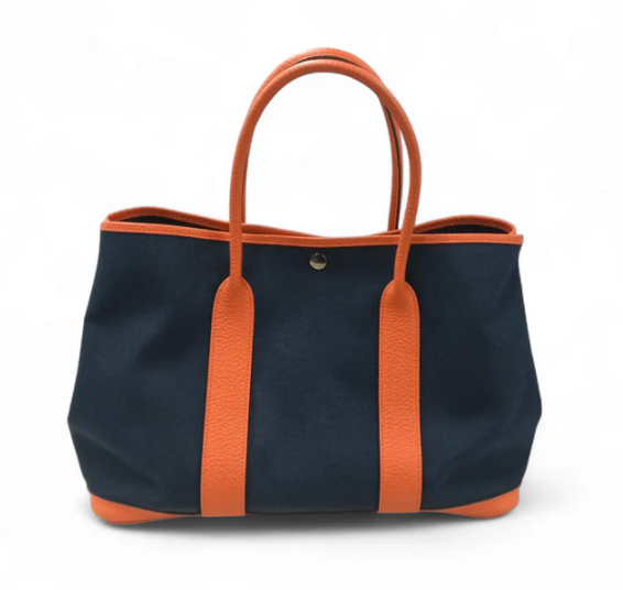 HERMES Tote Bag Navy/Orange X GS 005 HI Garden Party 36 Rank B